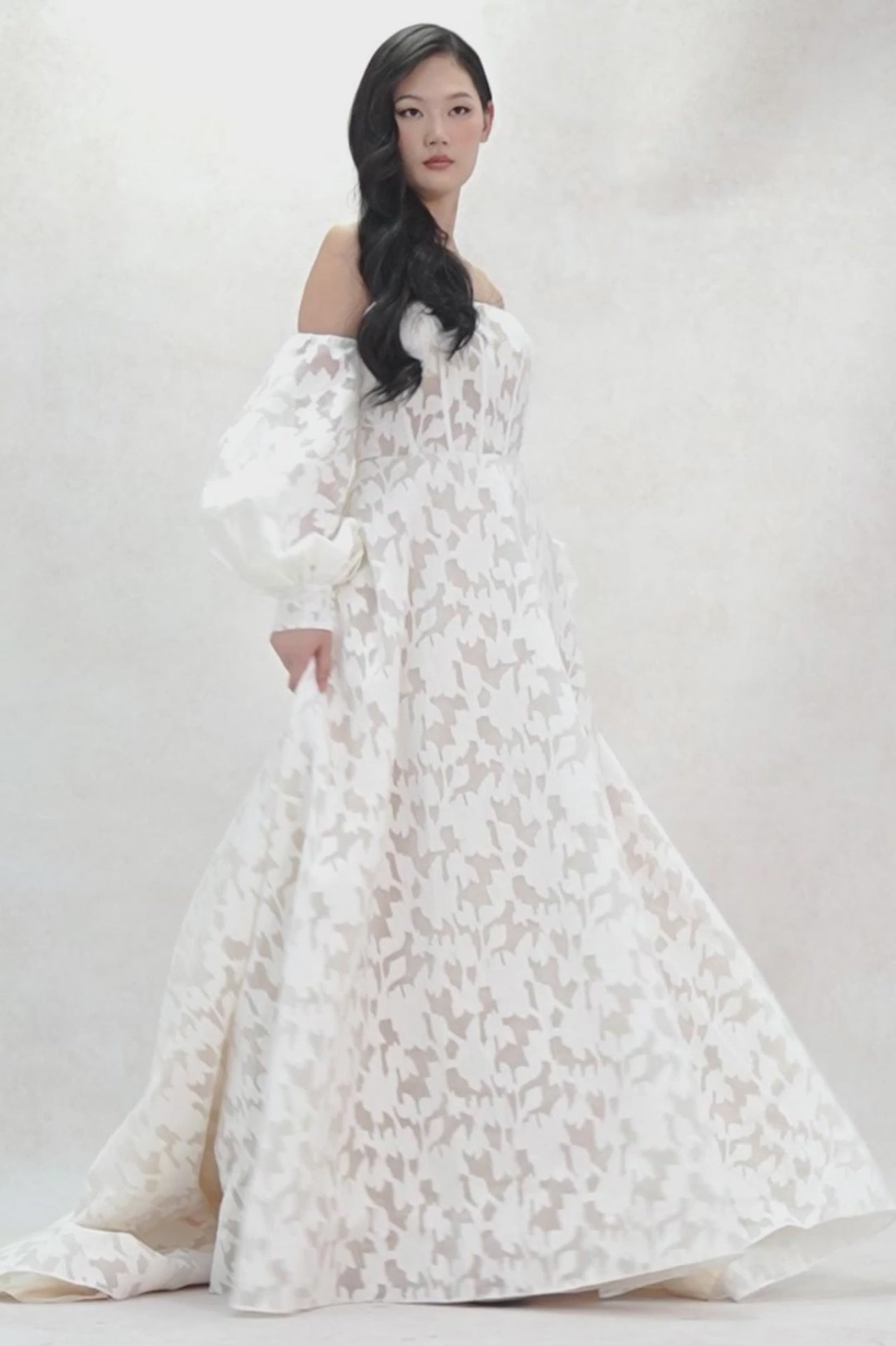 A-Line Court Train Gauze Broche Wedding Dress CW3624 - COCOMELODY