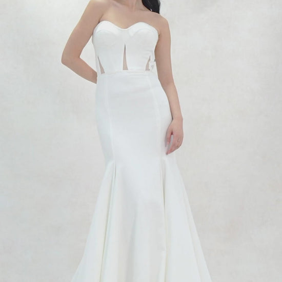 Trumpet-Mermaid Sweep-Brush Train Stretch Satin Wedding Dress CW3593 - COCOMELODY