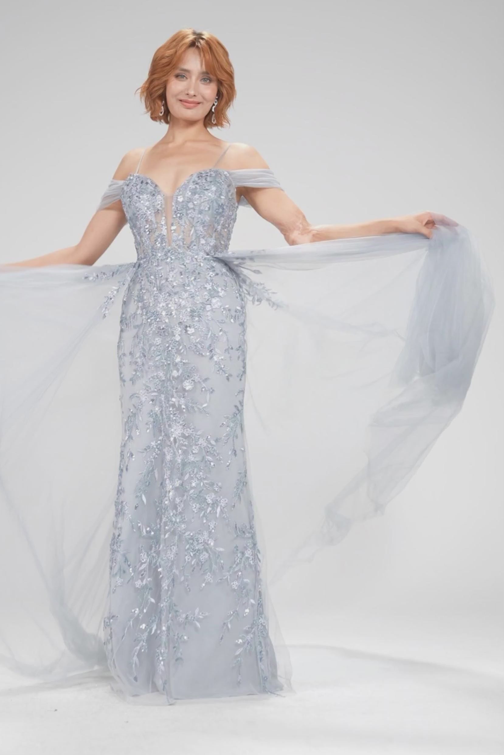 Sheath-Column Maxi Tulle Prom Dress CS1071 - COCOMELODY