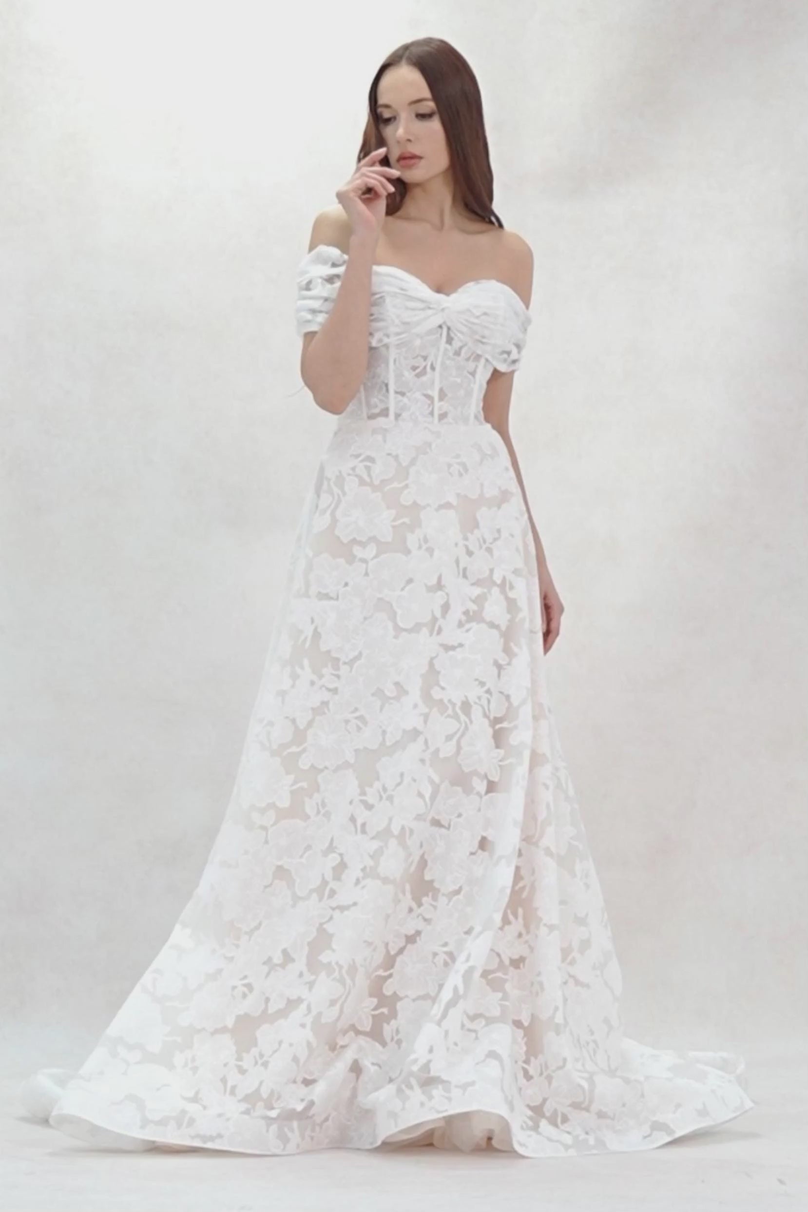 A-Line Court Train Gauze Broche Wedding Dress CW3623 - COCOMELODY