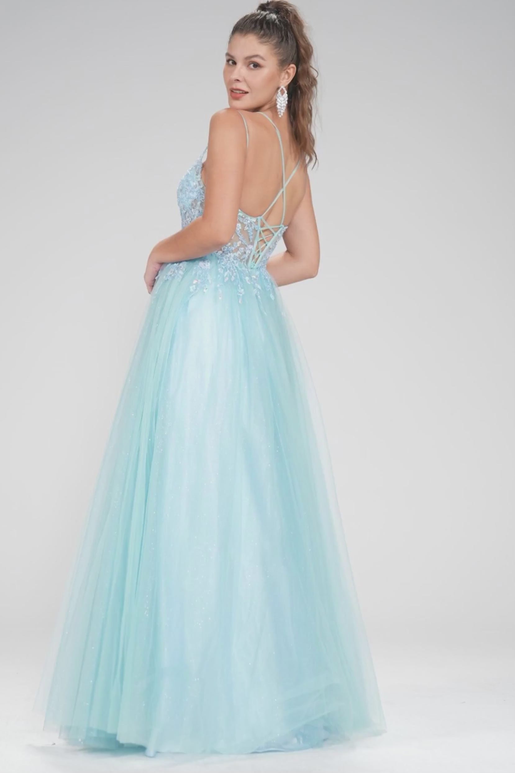strapless open back dress Two Piece Prom Gowns,Tulle Prom Gown For Teens,Beaded Prom Gown,PD0035
