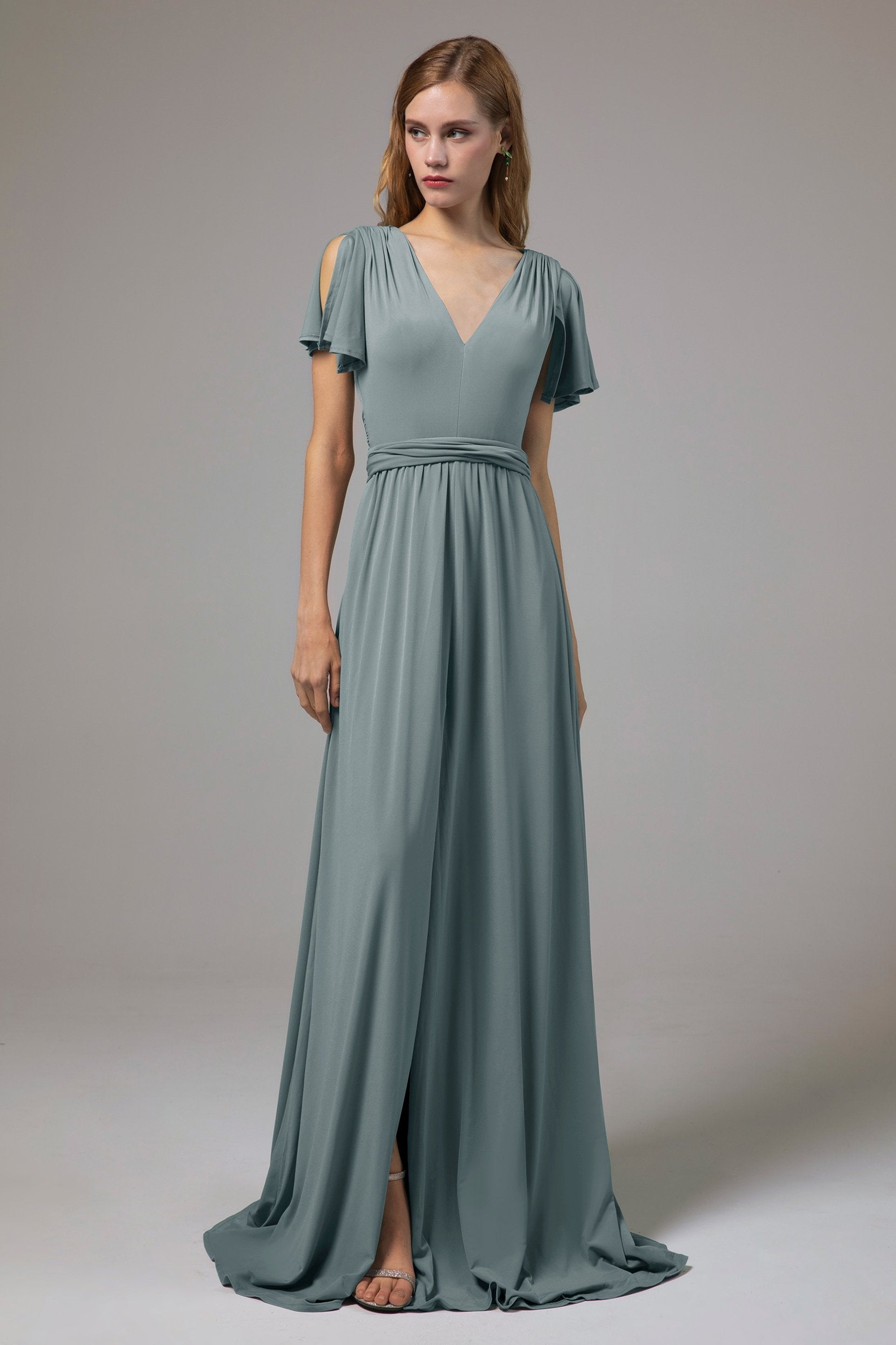 blue dress for baby girl A-Line Floor Length Knitted Fabric Bridesmaid Dress COCOMELODY CB0422, Mauve