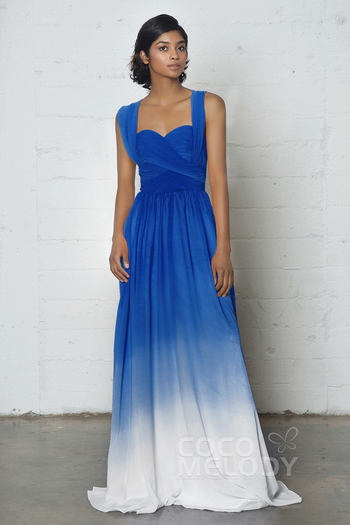 Sheath-Column Floor Length Ombre Chiffon Bridesmaid Dress COCOMELODY COZF17011, Princess Blue Sheath-Column Floor Length Ombre Chiffon Bridesmaid Dress COCOMELODY COZF17011, Princess Blue