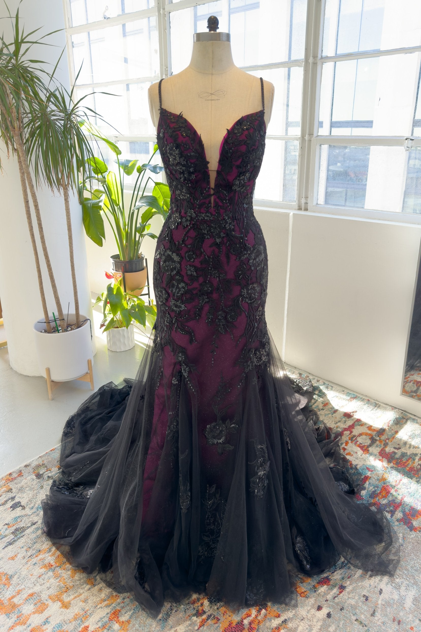 Trumpet Mermaid Floral Colorful Tulle Train Prom Dress Trumpet Mermaid Floral Colorful Tulle Train Prom Dress