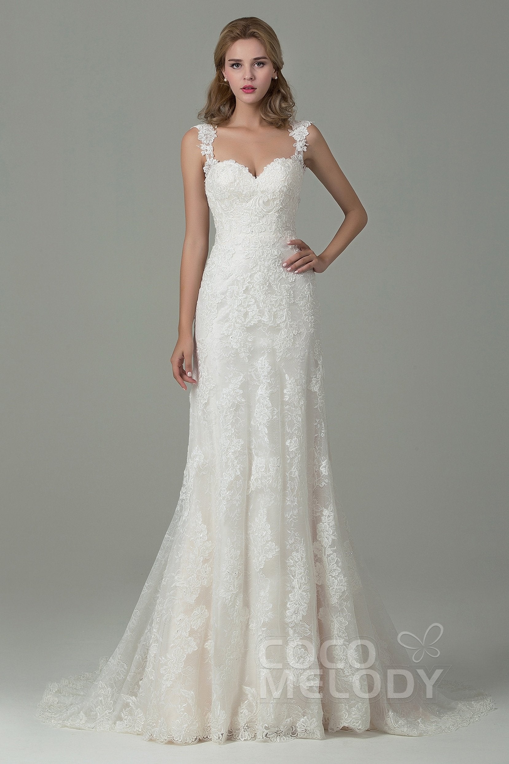 Sheath-Column Straps Court Train Wedding Dress COCOMELODY CWVT15002, 45 Days / Ivory / US0-UK2-EUR30 Sheath-Column Straps Court Train Wedding Dress COCOMELODY CWVT15002, 45 Days / Ivory / US0-UK2-EUR30