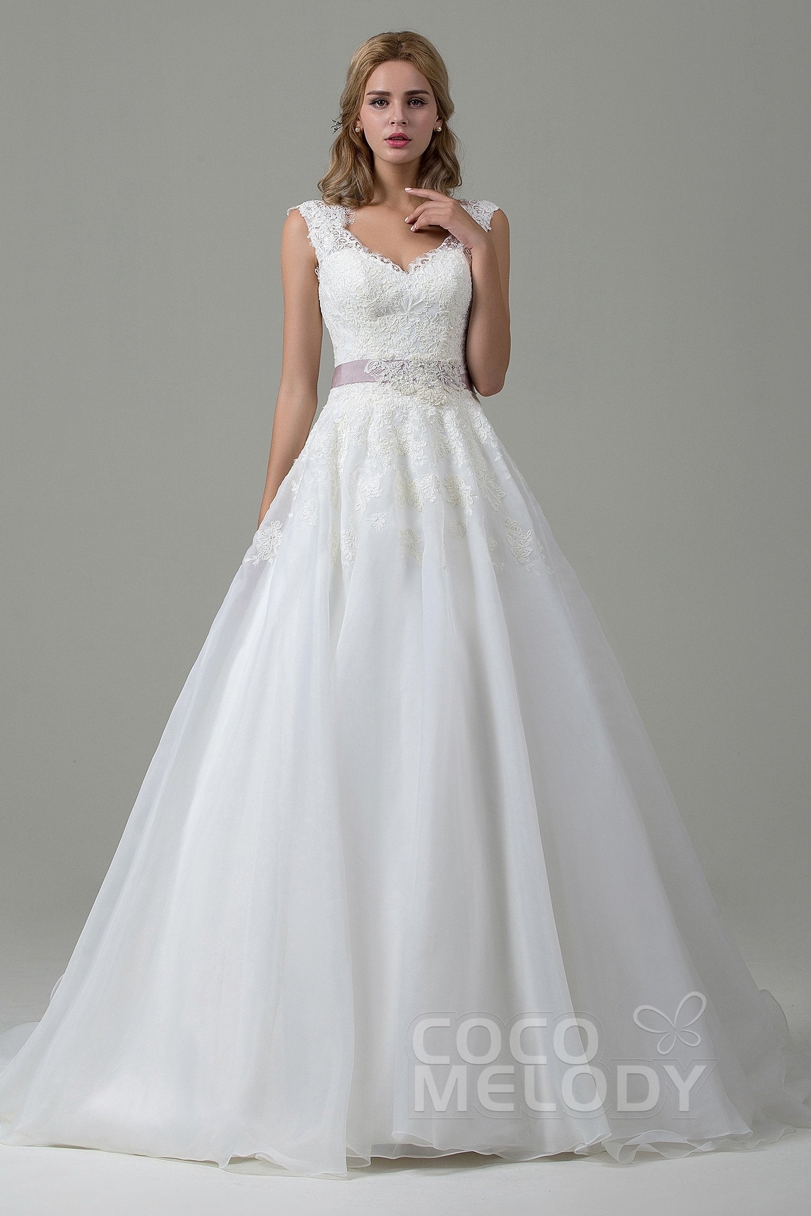 A-Line Court Train Lace and Organza Wedding Dress COCOMELODY CWZT15007, 45 Days / Custom Lining Color / US10-UK12-EUR40 A-Line Court Train Lace and Organza Wedding Dress COCOMELODY CWZT15007, 45 Days / Custom Lining Color / US10-UK12-EUR40