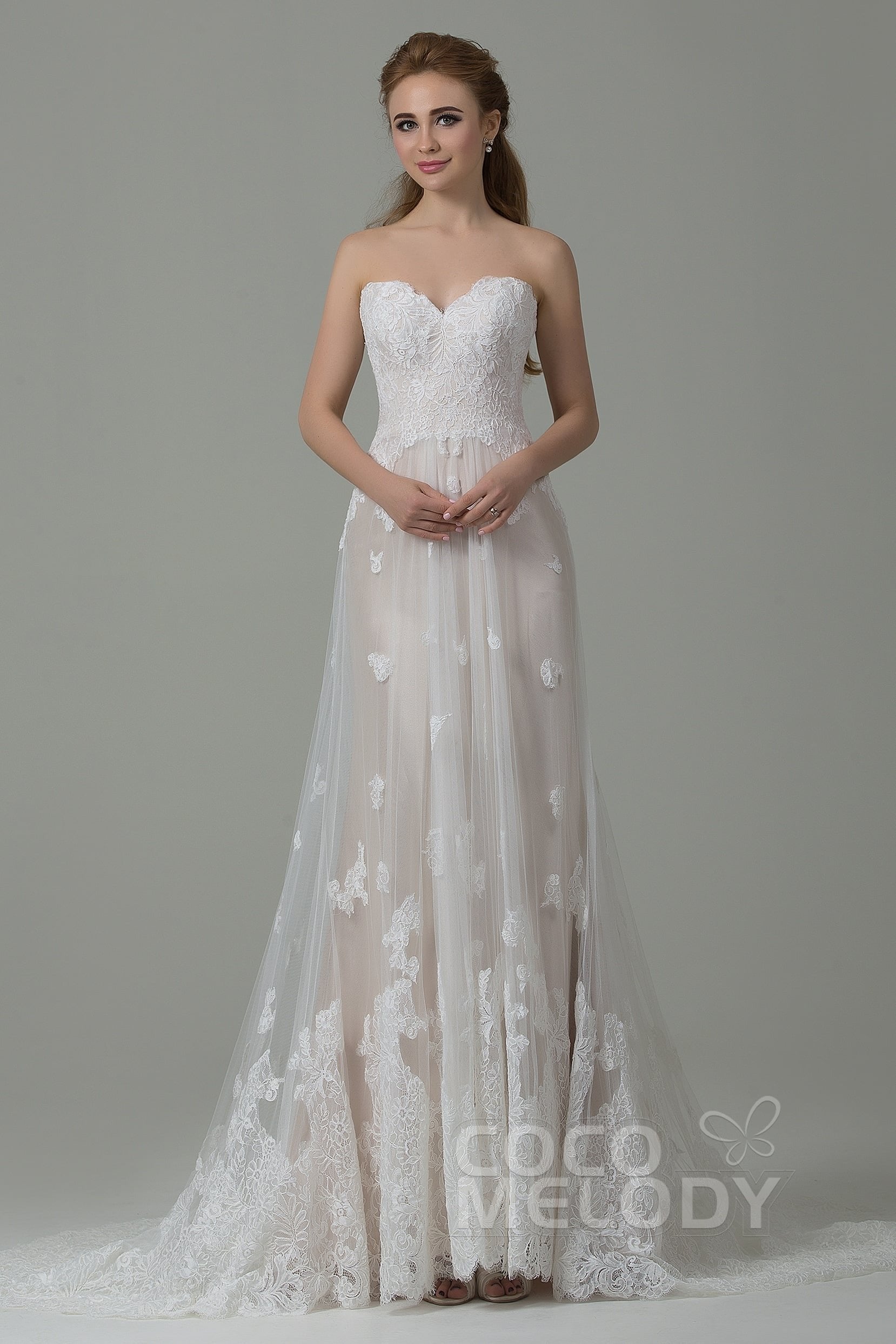 Sheath-Column Court Train Tulle Lace Wedding Dress COCOMELODY CWZT15008, 45 Days / As Picture:Ivory/Champagne / US10-UK12-EUR40 Sheath-Column Court Train Tulle Lace Wedding Dress COCOMELODY CWZT15008, 45 Days / As Picture:Ivory/Champagne / US10-UK12-EUR40