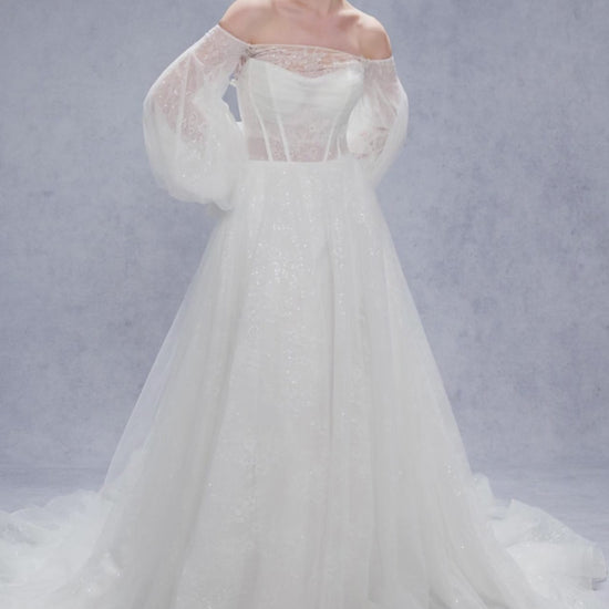 A-Line Court Train Lace Tulle Wedding Dress CW3337 - COCOMELODY