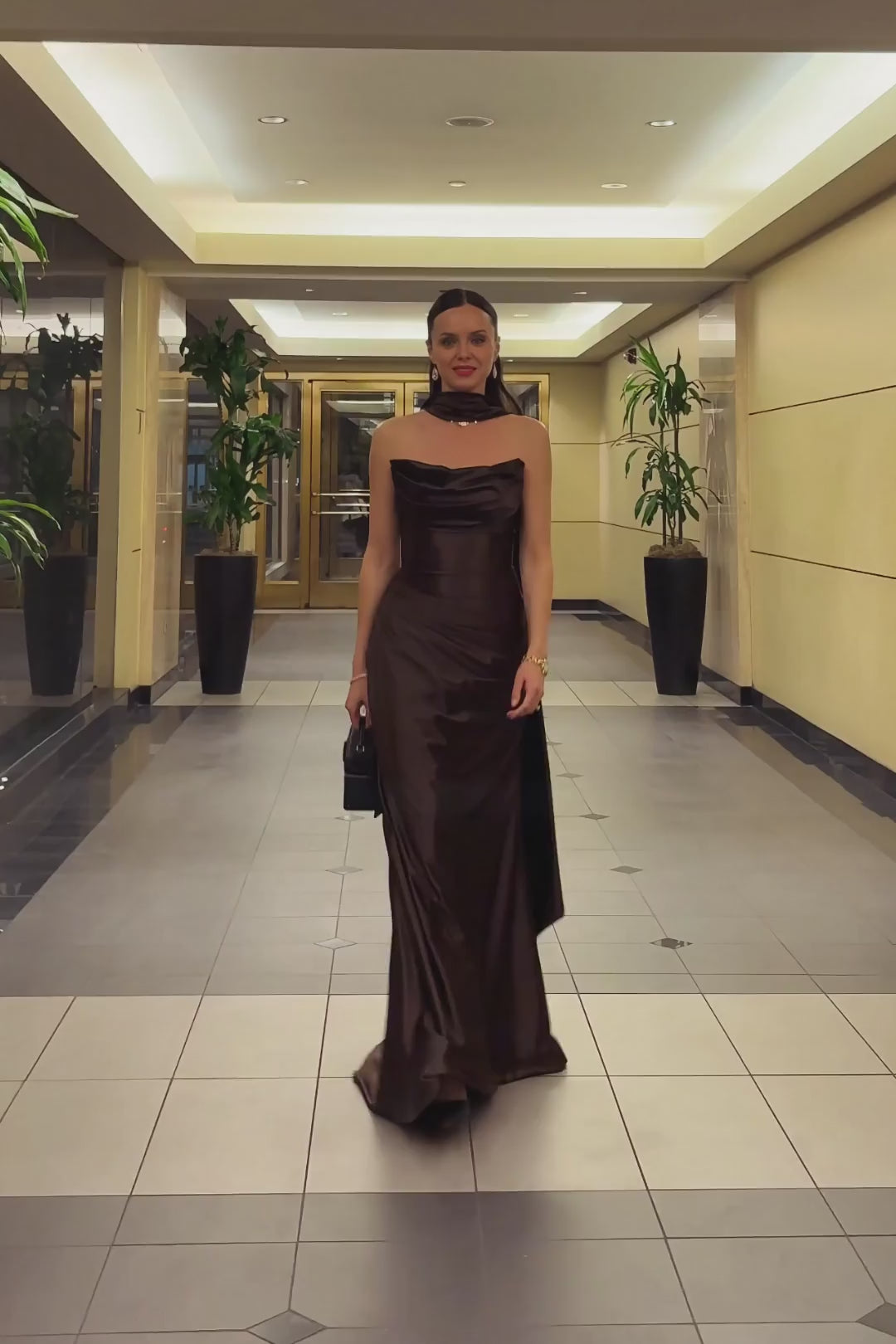 Sheath Maxi Satin Wedding Guest Dress Strapless Ruched Formal Gown  COCOMELODY 972310810695