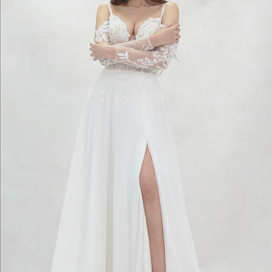 A-Line Court Train Lace Chiffon Wedding Dress CW3602 - COCOMELODY