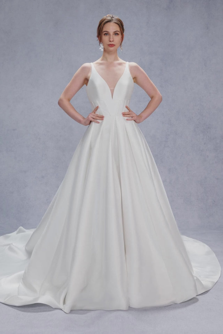 mikado a line wedding dress Elegant Classic Luxury Mikado A-line Wedding Dress Amelia main image 1