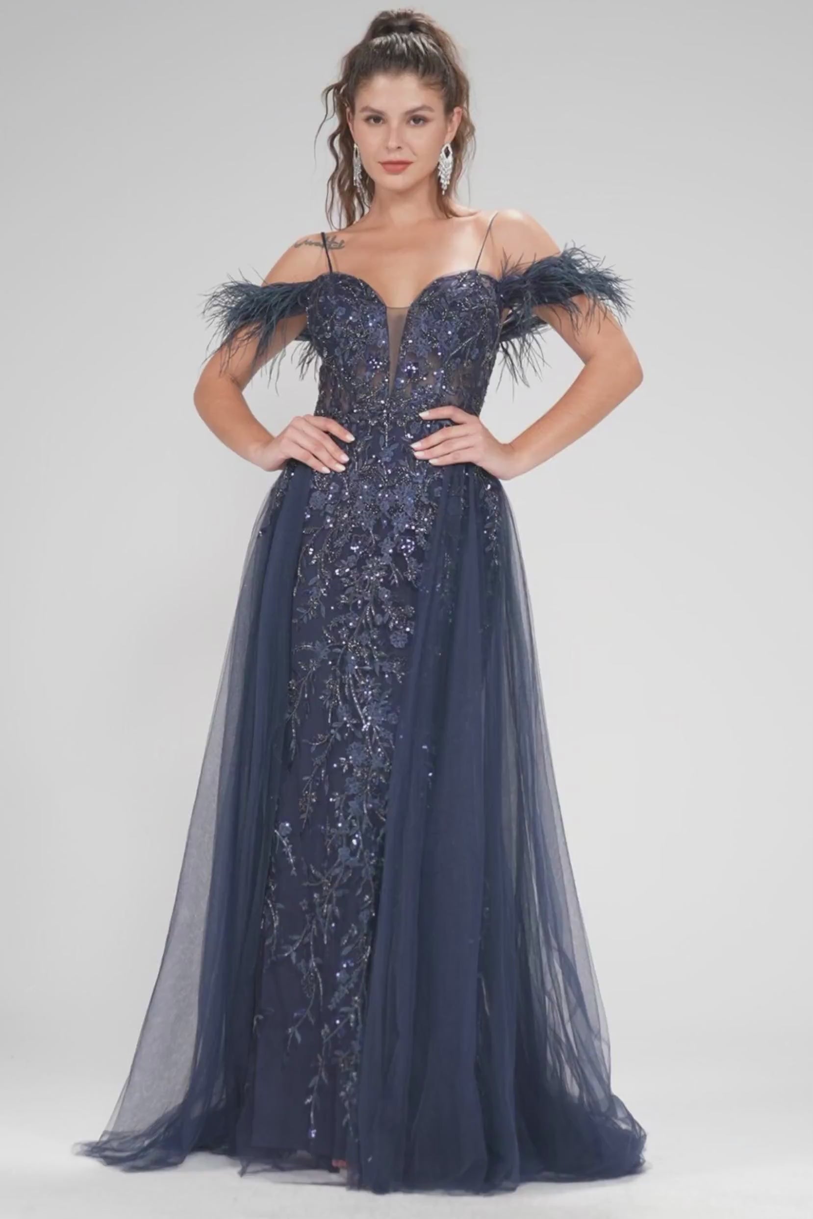 Sheath-Column Maxi Tulle Prom Dress CS1072 - COCOMELODY