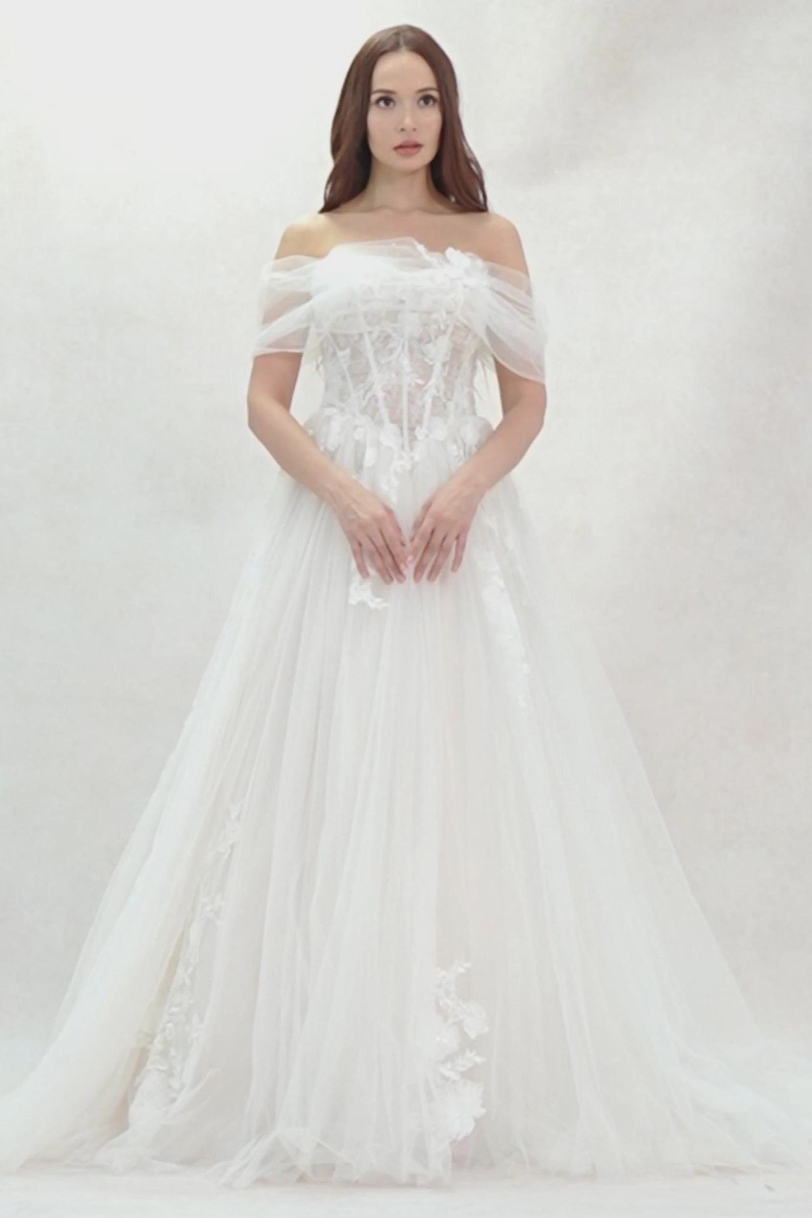 A-Line Court Train Tulle Wedding Dress CW3619 - COCOMELODY