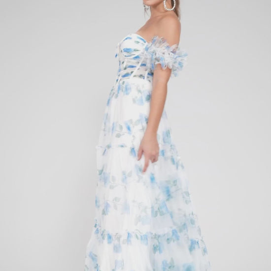 A-Line Maxi Printed Gauze Prom Dress CS0989 - COCOMELODY