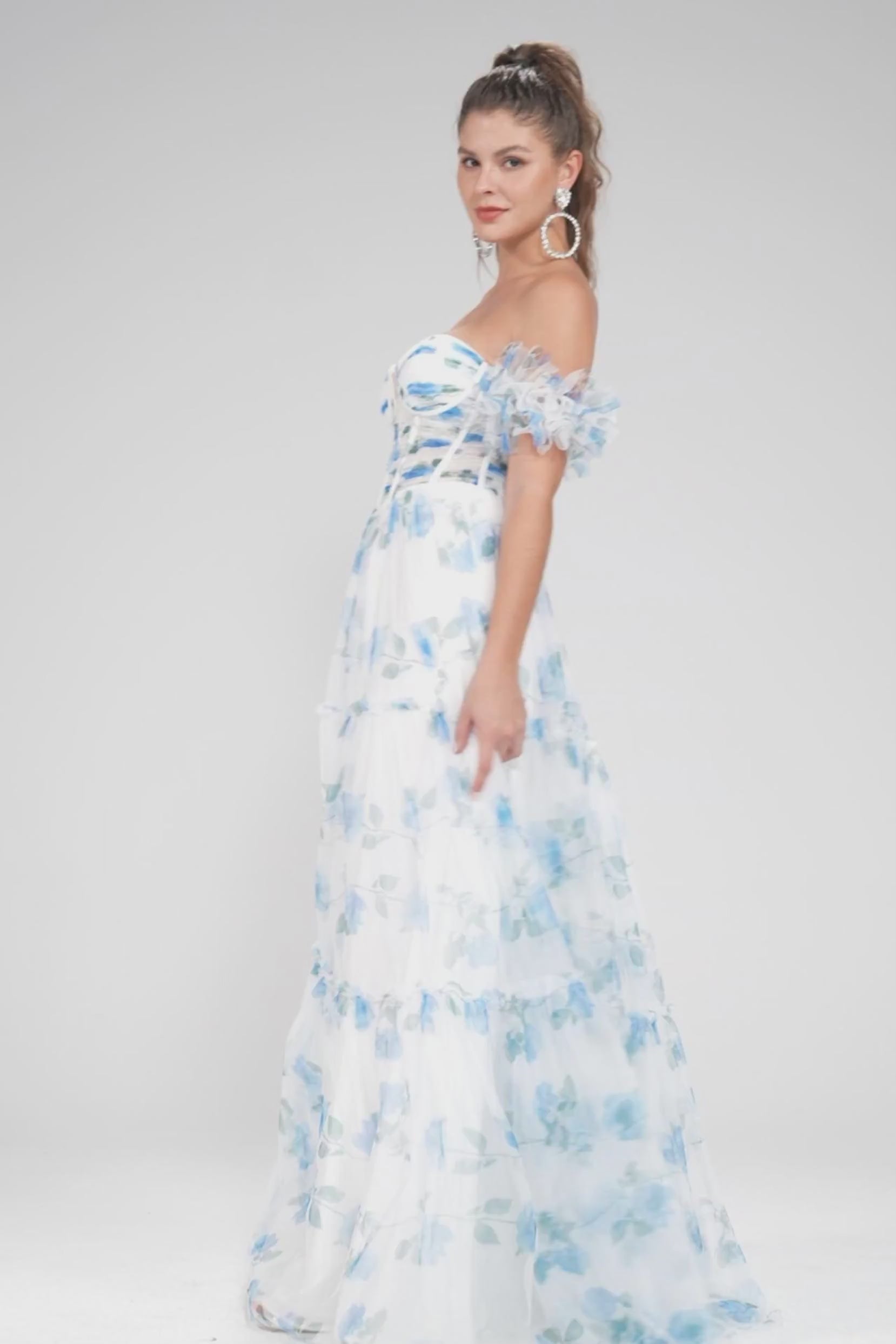 A-Line Maxi Printed Gauze Prom Dress CS0989 - COCOMELODY