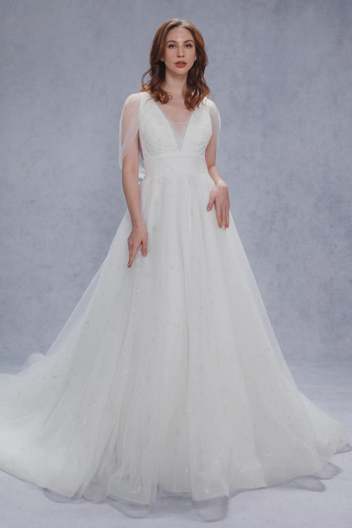 COCOMELODY A-Line Court Train Glitter Country Wedding Dresses CW3333, 35 Days / Ivory / US2-UK4-EUR32