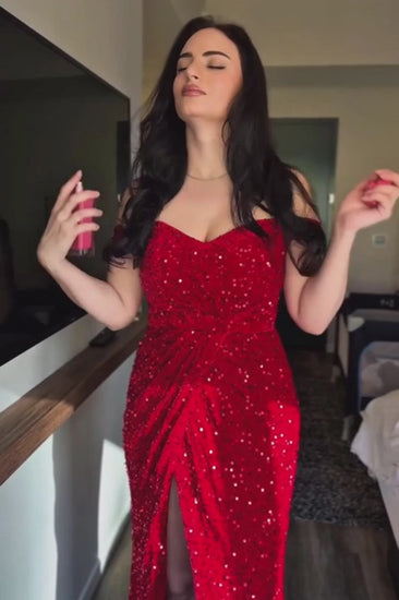 Sheath-Column Sweep-Brush Train Velvet Sequin Formal Dress CS0639 - COCOMELODY