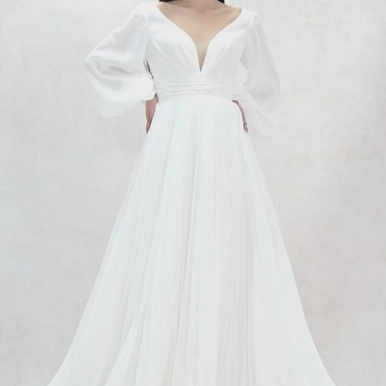 A-Line Court Train Chiffon Wedding Dress CW3626 - COCOMELODY