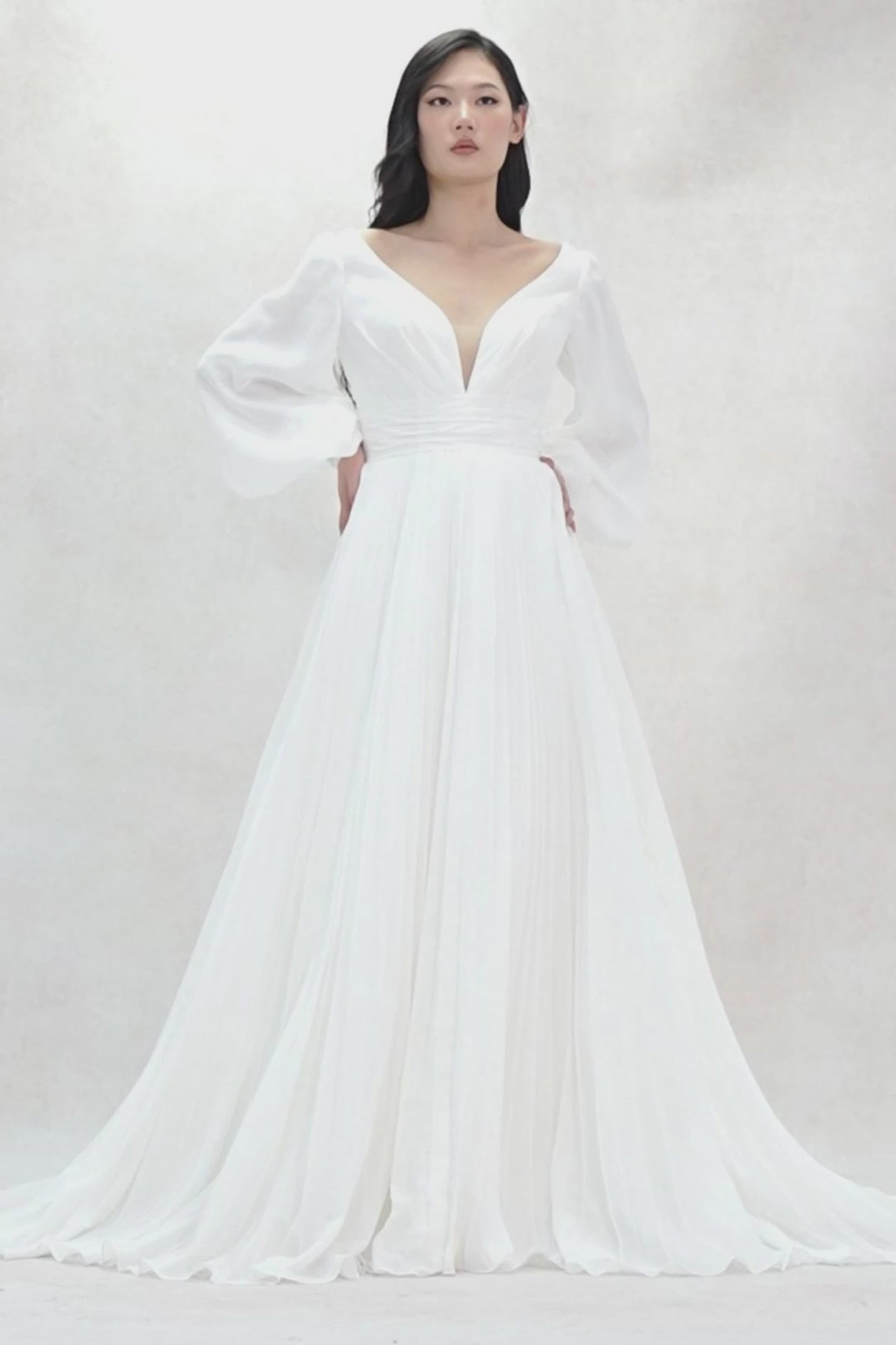 A-Line Court Train Chiffon Wedding Dress CW3626 - COCOMELODY