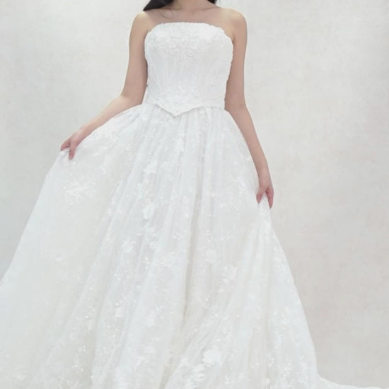 A-Line Court Train Stretch Satin Lace Tulle Wedding Dress CW3638 - COCOMELODY