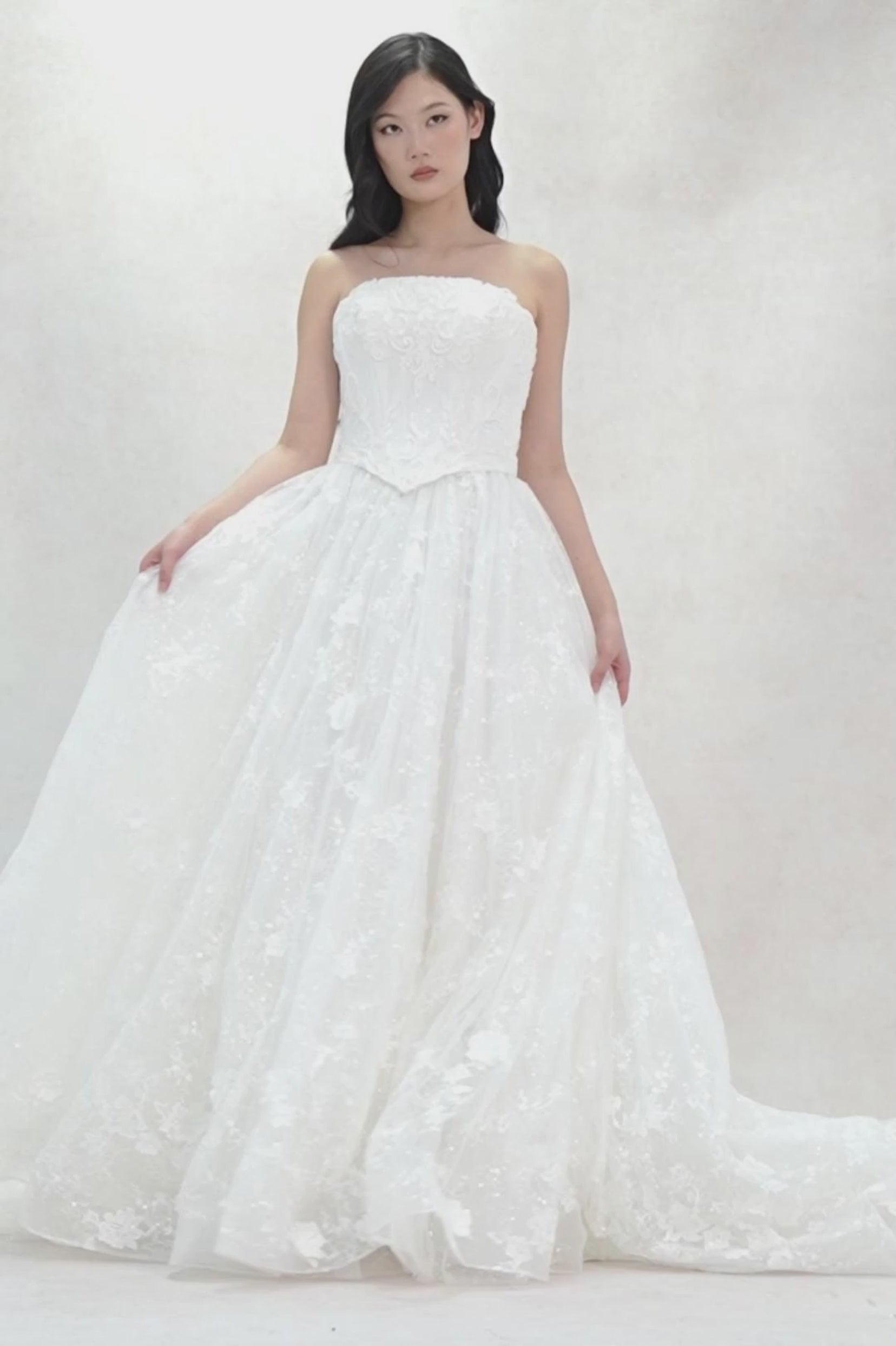 A-Line Court Train Stretch Satin Lace Tulle Wedding Dress CW3638 - COCOMELODY