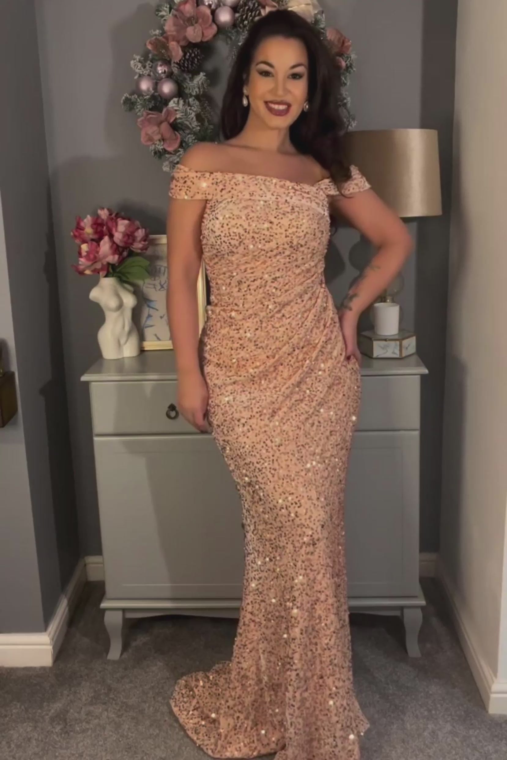 Sheath-Column Sweep-Brush Train Velvet Sequin Formal Dress CS0635 - COCOMELODY