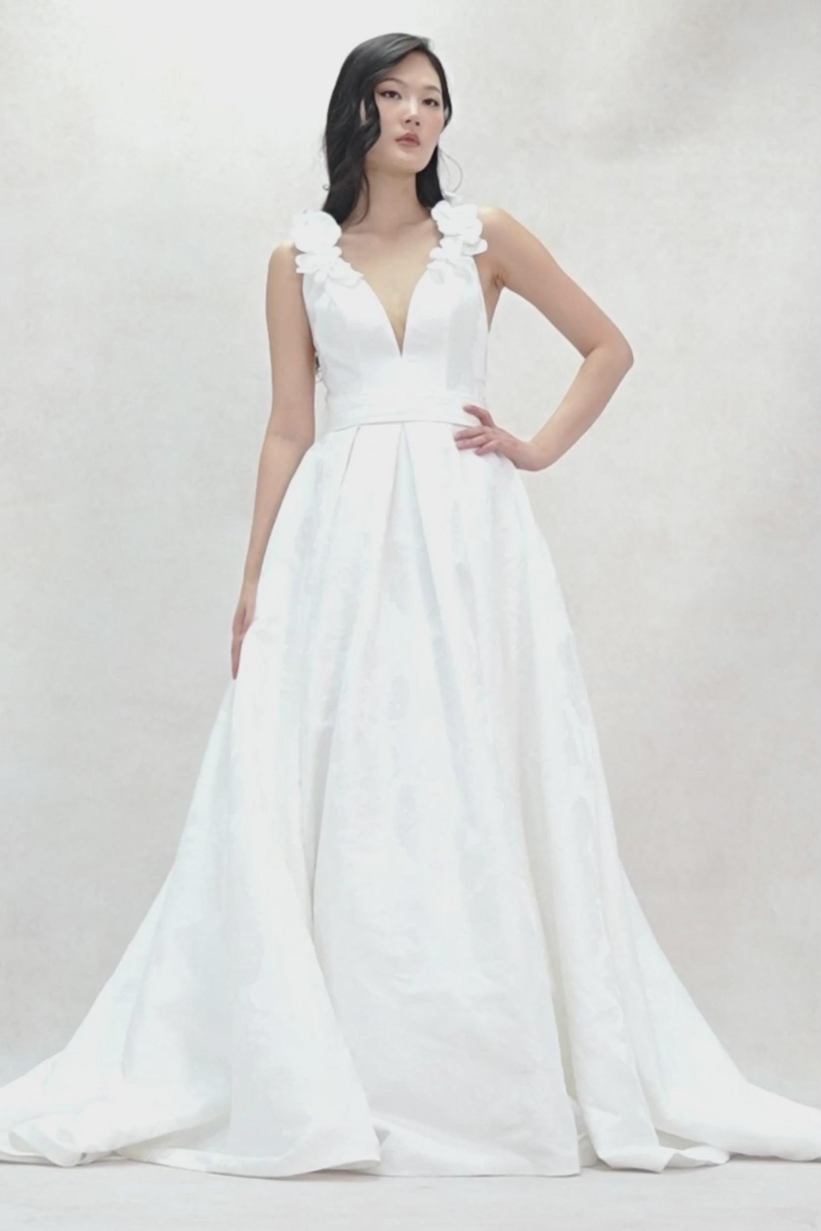 A-Line Court Train Jacquard Satin Wedding Dress CW3622 - COCOMELODY