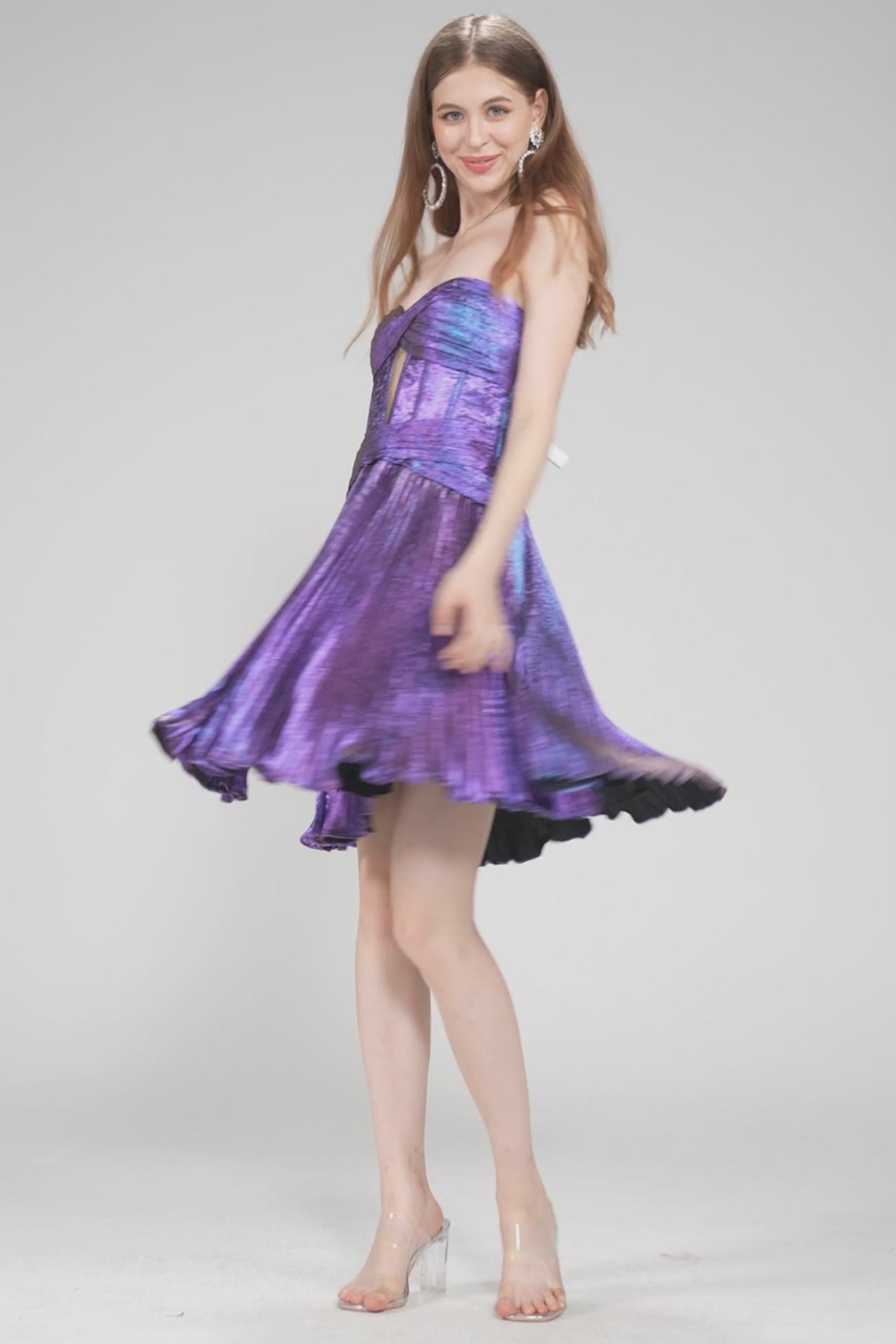 A-Line Mini Metallic Homecoming Dress CS0965 - COCOMELODY