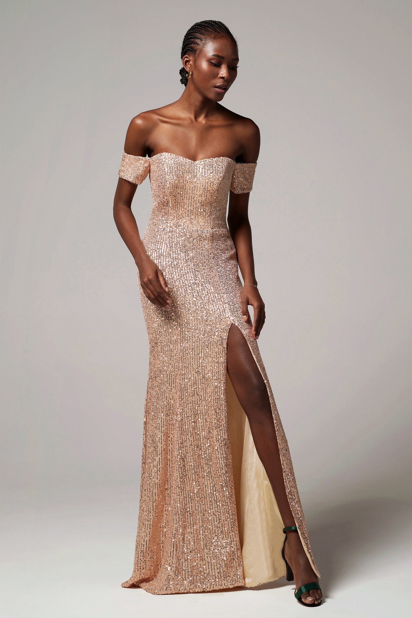 Sheath Off Shoulder Floor Length Sequined Short Sleeve Dress COCOMELODY CS0265, Wine